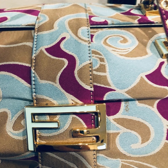 FENDI SATCHEL LARGE SWIRL FABRIC FANTASTIC PREOWNED CONDITION, BLUE DUSTBAG TOO - Picture 7 of 13